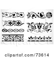 Poster, Art Print Of Digital Collage Of Black And White Floral Border Design Elements - Version 9