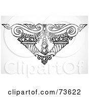 Royalty Free RF Clipart Illustration Of A Black And White Floral Triangle With Fruits And Scrolls