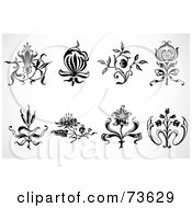 Royalty Free RF Clipart Illustration Of A Digital Collage Of Eight Floral Black And White Elements