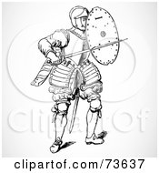 Royalty Free RF Clipart Illustration Of A Black And White Knight With A Shield And Sword by BestVector