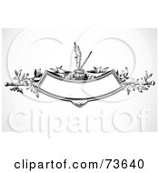 Royalty Free RF Clipart Illustration Of A Black And White Banner Under A Vine With A Feather And Ink by BestVector