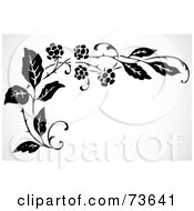 Royalty Free RF Clipart Illustration Of A Black And White Floral Blackberry Corner Border by BestVector