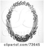 Poster, Art Print Of Black And White Oval Olive Branch Wreath