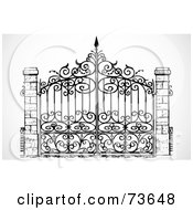 Royalty Free RF Clipart Illustration Of A Black And White Wrought Iron Gate by BestVector