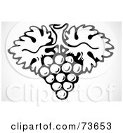 Royalty Free RF Clipart Illustration Of A Black And White Grape And Leaf Cluster by BestVector
