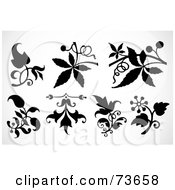 Royalty Free RF Clipart Illustration Of A Digital Collage Of Black And White Leaf Ornamental Designs Version 2