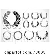 Royalty Free RF Clipart Illustration Of A Digital Collage Of Black And White Olive Laurels And Wreaths by BestVector
