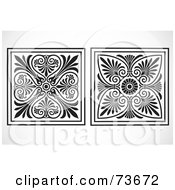 Royalty Free RF Clipart Illustration Of Two Black And White Floral Tiles