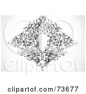 Royalty Free RF Clipart Illustration Of A Black And White Diamond Of Flowers Around A Shield