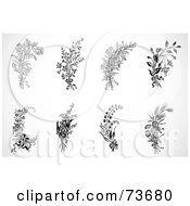 Digital Collage Of Black And White Floral Sprigs And Bouquets