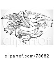 Royalty Free RF Clipart Illustration Of A Black And White Dragon With A Blank Banner by BestVector