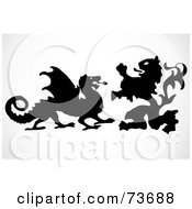 Poster, Art Print Of Digital Collage Of A Silhouetted Lion And Dragon Fighting