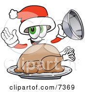 Poster, Art Print Of Santa Claus Mascot Cartoon Character Serving A Thanksgiving Turkey On A Platter