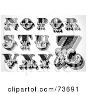 Poster, Art Print Of Digital Collage Of Black And White Decorative Capital Letters N Through Z