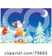 Poster, Art Print Of Santa Popping Out Of A Chimney On A Snowy Christmas Eve Night