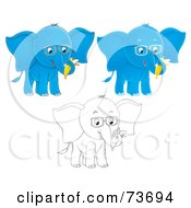 Poster, Art Print Of Digital Collage Of Two Blue And One Black And White Elephants