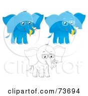 Royalty Free RF Clipart Illustration Of A Digital Collage Of Two Blue And One Black And White Elephants