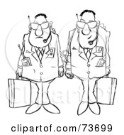 Royalty Free RF Clipart Illustration Of A Black And White Outline Of Two Tough Businessmen