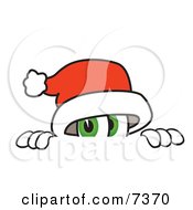 Santa Claus Mascot Cartoon Character Peeking Over A Surface