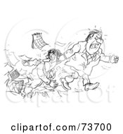 Royalty Free RF Clipart Illustration Of A Black And White Outline Of A Mad Boss Dragging His Employee