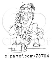 Poster, Art Print Of Black And White Outline Of A Happy Businessman On A Phone