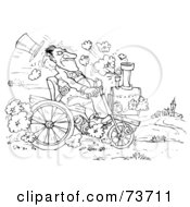 Royalty Free RF Clipart Illustration Of A Black And White Outline Of A Man On A Steam Bike