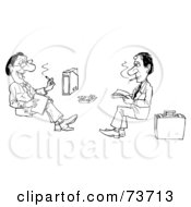 Royalty Free RF Clipart Illustration Of A Black And White Outline Of Businessmen Smoking by Alex Bannykh