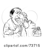 Royalty Free RF Clipart Illustration Of A Black And White Outline Of A Businessman On The Phone