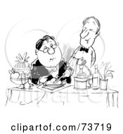 Royalty Free RF Clipart Illustration Of A Black And White Outline Of A Man Fine Dining