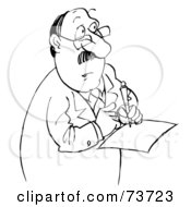 Royalty Free RF Clipart Illustration Of A Black And White Outline Of A Businessman Signing A Contract