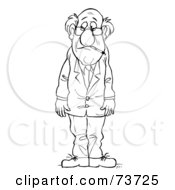 Royalty Free RF Clipart Illustration Of A Black And White Outline Of A Sad Man Smoking