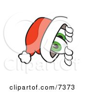 Santa Claus Mascot Cartoon Character Peeking Around A Corner