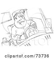 Poster, Art Print Of Black And White Outline Of A Truck Driver Behind The Wheel