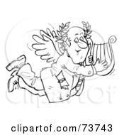Poster, Art Print Of Black And White Outline Of A Businessman Angel With A Lyre