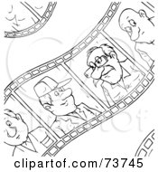 Royalty Free RF Clipart Illustration Of A Black And White Outline Of A Film Strip Of People by Alex Bannykh