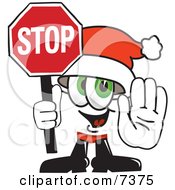 Santa Claus Mascot Cartoon Character Holding A Stop Sign