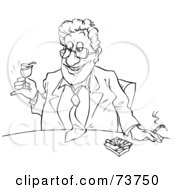 Royalty Free RF Clipart Illustration Of A Black And White Outline Of A Man With Alcohol And Cigarettes by Alex Bannykh