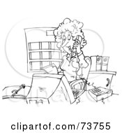 Royalty Free RF Clipart Illustration Of A Black And White Outline Of A Female Secretary