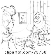 Poster, Art Print Of Black And White Outline Of A Man And Woman In A Business Meeting