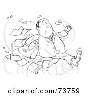 Poster, Art Print Of Black And White Outline Of A Running Businessman Dropping Papers