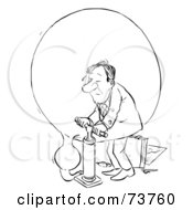 Royalty Free RF Clipart Illustration Of A Black And White Outline Of A Man Pumping Up A Balloon