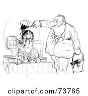 Poster, Art Print Of Royaltblack And White Outline Of A Boss Pouring Tar Over An Employee