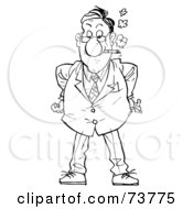 Royalty Free RF Clipart Illustration Of A Black And White Outline Of A Stern Businessman Smoking