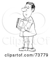 Royalty Free RF Clipart Illustration Of A Black And White Outline Of A Man Holding Paperwork