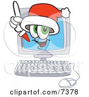 Clipart Picture Of A Santa Claus Mascot Cartoon Character Waving From Inside A Computer Screen by Toons4Biz