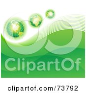 Royalty Free RF Clipart Illustration Of A Green Business Background Of Three Globes Over Green Waves by elena