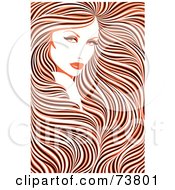 Poster, Art Print Of Stunning Woman With Long Hair Flowing Around Her Face - Orange Black And White Coloring