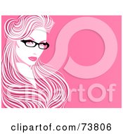 Poster, Art Print Of Beautiful Pink And White Woman Wearing Glasses With Her Long Hair Flowing Around Her Face With Text Space Over Pink