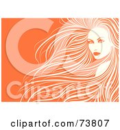 Royalty Free RF Clipart Illustration Of A Stunning Beautiful Woman With Long Hair Flowing Around Her Face Orange And White Coloring