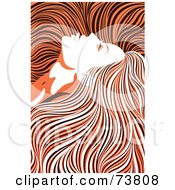 Poster, Art Print Of Beautiful Woman With Long Hair Flowing Around Her Face - Orange Black And White Coloring